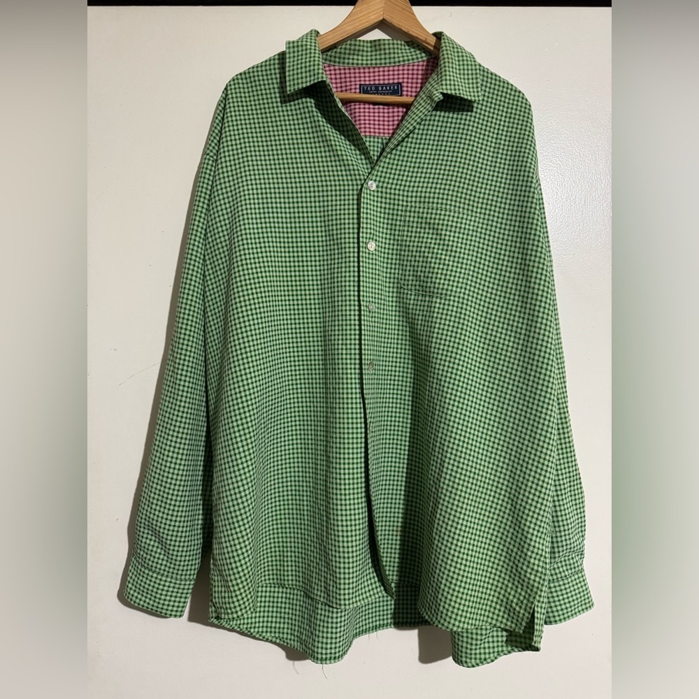 Ted Baker London Green Checkered button down shirt long sleeve Size 5